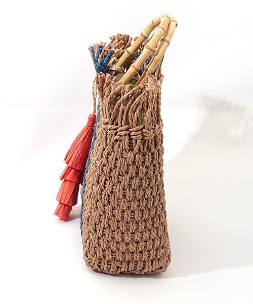 チチカカ（チチカカ）の「フリンジスクエアペーパーバッグ（かごバッグ・レディース・イエロー/ブルー・FREE）」の17枚目の写真