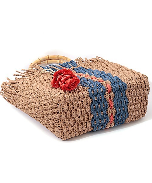 チチカカ（チチカカ）の「フリンジスクエアペーパーバッグ（かごバッグ・レディース・イエロー/ブルー・FREE）」の18枚目の写真