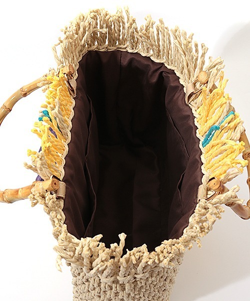 チチカカ（チチカカ）の「フリンジスクエアペーパーバッグ（かごバッグ・レディース・イエロー/ブルー・FREE）」の19枚目の写真