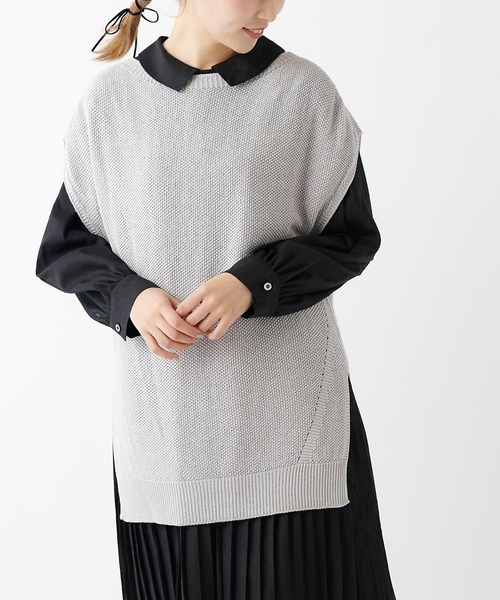 PUAL CE CIN（ピュアルセシン）の「和紙カノコホールガーメントベスト（ニット/セーター・レディース・ライトグレー/ブラック/ナチュラル・FREE）」の3枚目の写真
