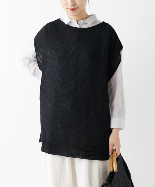 PUAL CE CIN（ピュアルセシン）の「和紙カノコホールガーメントベスト（ニット/セーター・レディース・ライトグレー/ブラック/ナチュラル・FREE）」の2枚目の写真
