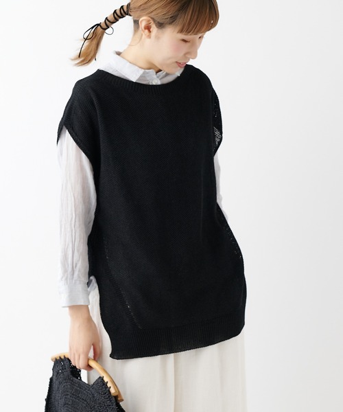 PUAL CE CIN（ピュアルセシン）の「和紙カノコホールガーメントベスト（ニット/セーター・レディース・ライトグレー/ブラック/ナチュラル・FREE）」の21枚目の写真