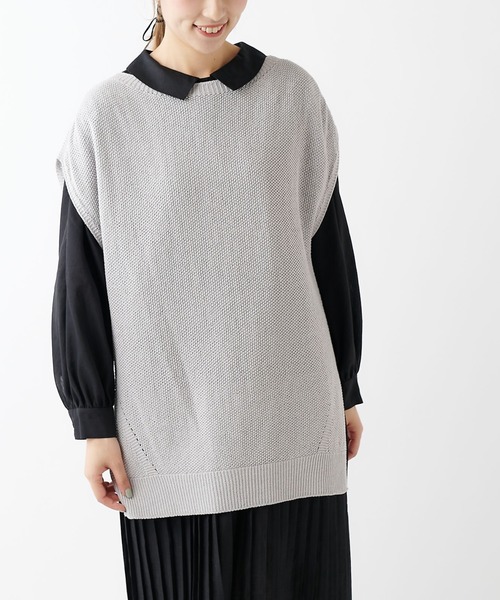 PUAL CE CIN（ピュアルセシン）の「和紙カノコホールガーメントベスト（ニット/セーター・レディース・ライトグレー/ブラック/ナチュラル・FREE）」の8枚目の写真