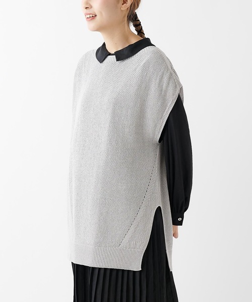 PUAL CE CIN（ピュアルセシン）の「和紙カノコホールガーメントベスト（ニット/セーター・レディース・ライトグレー/ブラック/ナチュラル・FREE）」の5枚目の写真