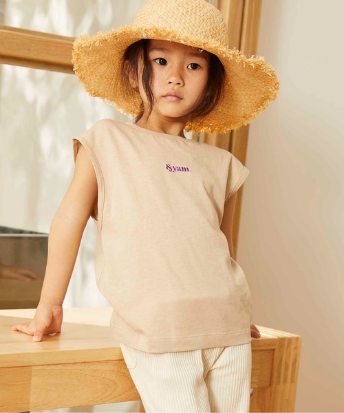 &yam(アンドヤム)の「ワンポイントロゴフレンチスリーブTシャツ(Tシャツ/カットソー・キッズ・ホワイト/ブラック/ベージュ/ピンク/ミント・130/140/150/110/120/90/100/160)」の4枚目の写真