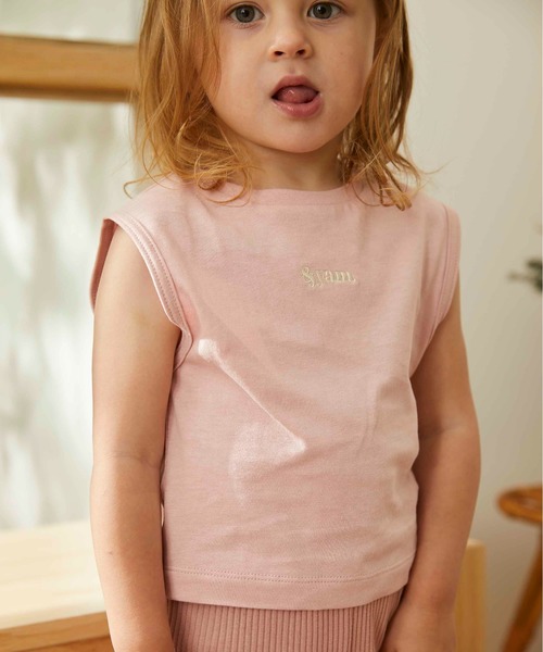 &yam(アンドヤム)の「ワンポイントロゴフレンチスリーブTシャツ(Tシャツ/カットソー・キッズ・ホワイト/ブラック/ベージュ/ピンク/ミント・130/140/150/110/120/90/100/160)」の8枚目の写真