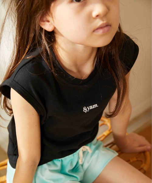 &yam(アンドヤム)の「ワンポイントロゴフレンチスリーブTシャツ(Tシャツ/カットソー・キッズ・ホワイト/ブラック/ベージュ/ピンク/ミント・130/140/150/110/120/90/100/160)」の10枚目の写真
