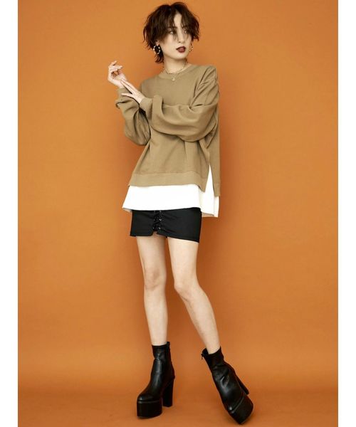 GYDA（ジェイダ）の「フロントレースUPタイトスカート（スカート・レディース・ブラック/ベージュ・SMALL/MEDIUM）」の4枚目の写真