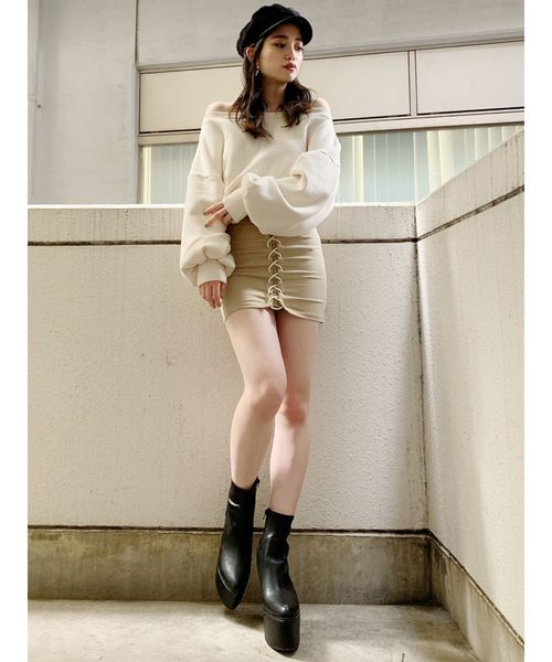 GYDA（ジェイダ）の「フロントレースUPタイトスカート（スカート・レディース・ブラック/ベージュ・SMALL/MEDIUM）」の12枚目の写真