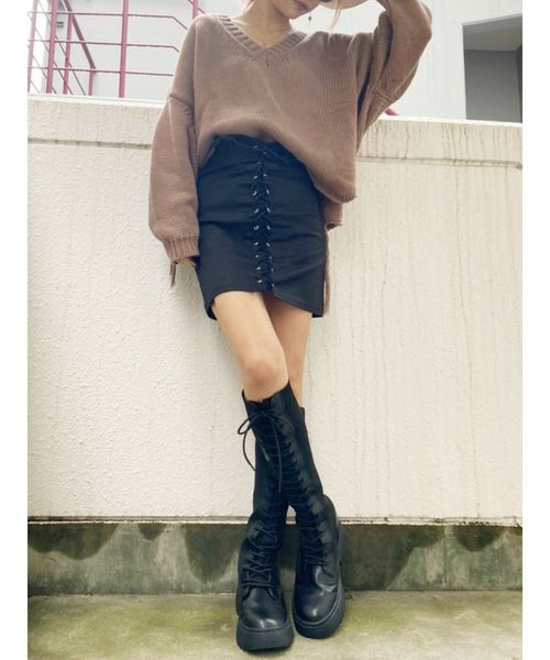 GYDA（ジェイダ）の「フロントレースUPタイトスカート（スカート・レディース・ブラック/ベージュ・SMALL/MEDIUM）」の13枚目の写真