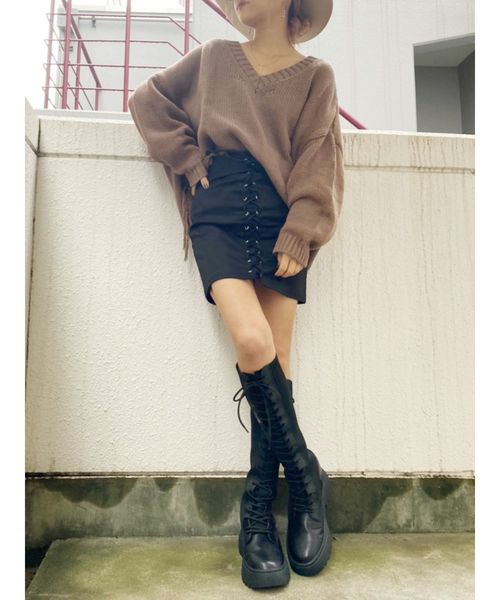 GYDA（ジェイダ）の「フロントレースUPタイトスカート（スカート・レディース・ブラック/ベージュ・SMALL/MEDIUM）」の16枚目の写真