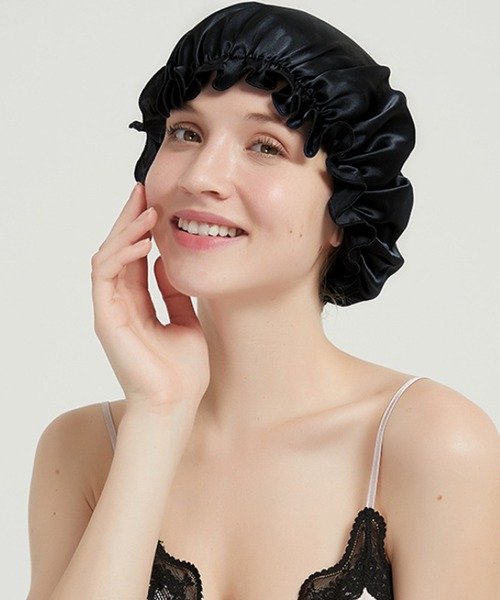 silky feel（シルキーフィール）の「シルク100％ギャザーナイトキャップ（その他ボディ・ヘアケア・レディース・ホワイト/ダークグレー/オフホワイト/ネイビー/ライトピンク/ブラック/ロイヤルブルー/ブラウン/ワインレッド/パープル/スモークピンク/シルバー/ゴールド/グリーン/ライトブルー/ブルー/コーラルピンク/ライトパープル・L/M）」の5枚目の写真