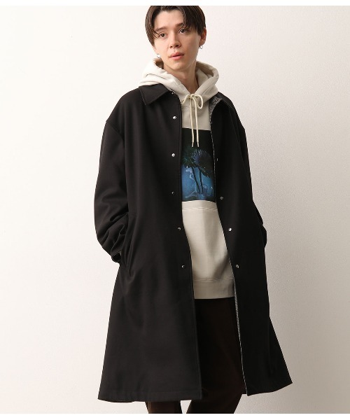 JUNRED（ジュンレッド）の「チェックリバーシブルステンカラーコート（ステンカラーコート・メンズ・ブラック/ベージュ・S/M/L）」の2枚目の写真