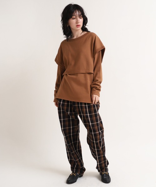 RNA-N（アールエヌエーエヌ）の「M1516 レイヤードデザインプルオーバー（ニット/セーター・レディース・ブラック/キナリ/キャメル・MEDIUM）」の6枚目の写真