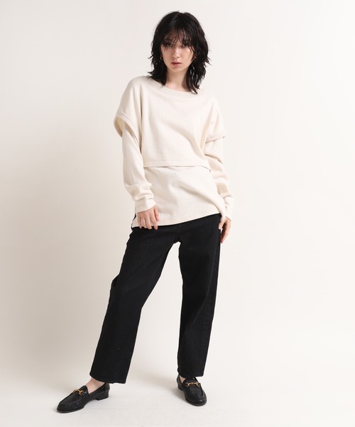 RNA-N（アールエヌエーエヌ）の「M1516 レイヤードデザインプルオーバー（ニット/セーター・レディース・ブラック/キナリ/キャメル・MEDIUM）」の7枚目の写真