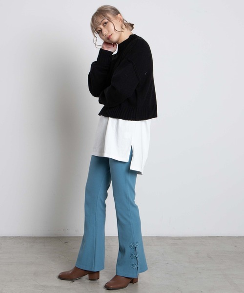 WEGO（ウィゴー）の「DISPARK/チャイナボタンリブパンツ（スラックス・レディース・ブラック/パープル/ブルー・FREE）」の9枚目の写真