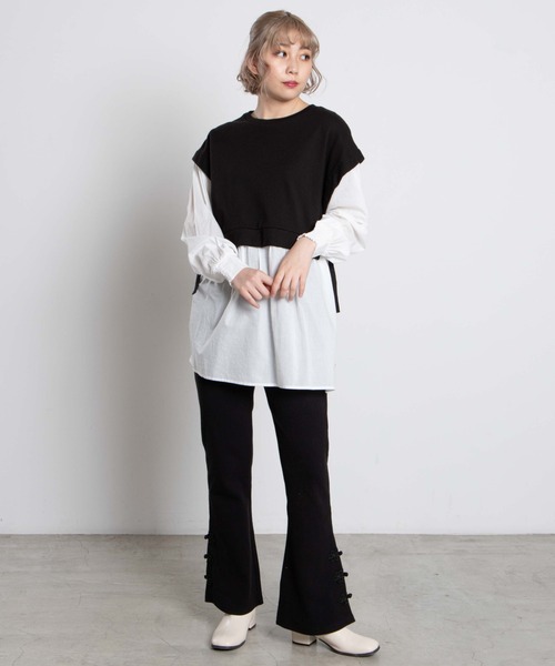 WEGO（ウィゴー）の「DISPARK/チャイナボタンリブパンツ（スラックス・レディース・ブラック/パープル/ブルー・FREE）」の4枚目の写真