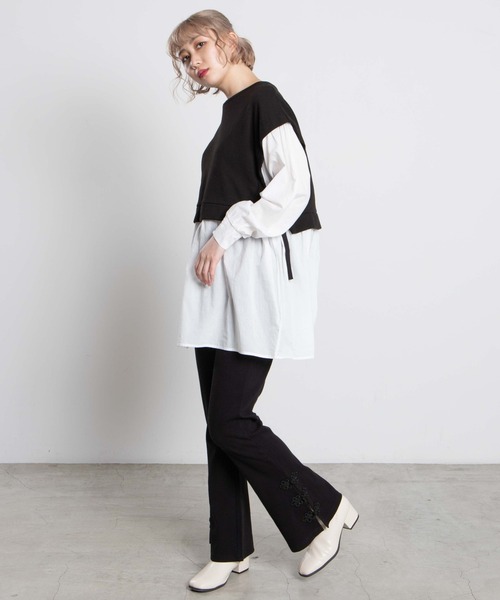 WEGO（ウィゴー）の「DISPARK/チャイナボタンリブパンツ（スラックス・レディース・ブラック/パープル/ブルー・FREE）」の5枚目の写真