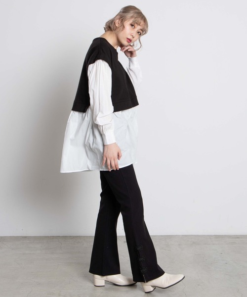 WEGO（ウィゴー）の「DISPARK/チャイナボタンリブパンツ（スラックス・レディース・ブラック/パープル/ブルー・FREE）」の6枚目の写真