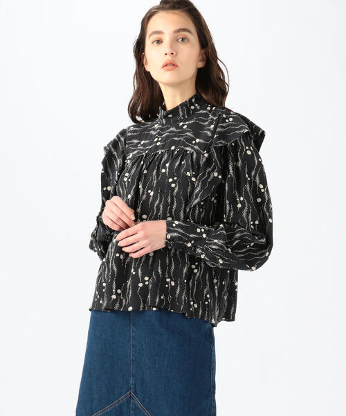 人気＊イザベルマラン シルク100バードプリントバンドカラーシャツ 1 黒 長袖 ISABEL MARANT（イザベルマラン）の「ISABEL MARANT BARIDA