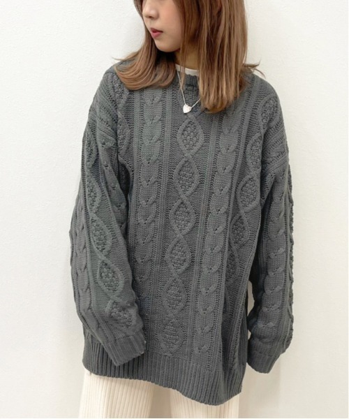 apres jour mignon（アプレジュールミニョン）の「ヴィンテージケーブルニット【ZOZOTOWN限定アイテム】（ニット/セーター・レディース・クリーム/グレイッシュベージュ/ダークブルー/ブラック・フリー/X-LARGE）」の4枚目の写真