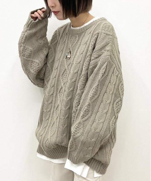 apres jour mignon（アプレジュールミニョン）の「ヴィンテージケーブルニット【ZOZOTOWN限定アイテム】（ニット/セーター・レディース・クリーム/グレイッシュベージュ/ダークブルー/ブラック・フリー/X-LARGE）」の3枚目の写真