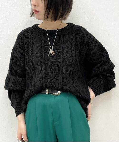 apres jour mignon（アプレジュールミニョン）の「ヴィンテージケーブルニット【ZOZOTOWN限定アイテム】（ニット/セーター・レディース・クリーム/グレイッシュベージュ/ダークブルー/ブラック・フリー/X-LARGE）」の5枚目の写真