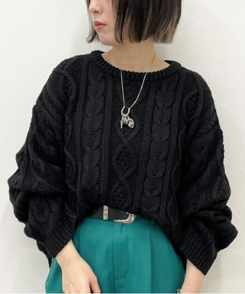 apres jour mignon（アプレジュールミニョン）の「ヴィンテージケーブルニット【ZOZOTOWN限定アイテム】（ニット/セーター・レディース・クリーム/グレイッシュベージュ/ダークブルー/ブラック・フリー/X-LARGE）」の6枚目の写真