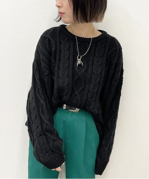 apres jour mignon（アプレジュールミニョン）の「ヴィンテージケーブルニット【ZOZOTOWN限定アイテム】（ニット/セーター・レディース・クリーム/グレイッシュベージュ/ダークブルー/ブラック・フリー/X-LARGE）」の7枚目の写真