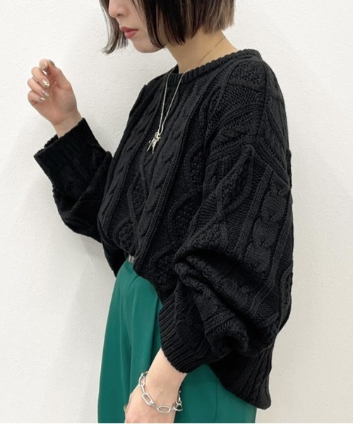 apres jour mignon（アプレジュールミニョン）の「ヴィンテージケーブルニット【ZOZOTOWN限定アイテム】（ニット/セーター・レディース・クリーム/グレイッシュベージュ/ダークブルー/ブラック・フリー/X-LARGE）」の8枚目の写真