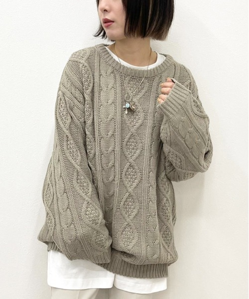 apres jour mignon（アプレジュールミニョン）の「ヴィンテージケーブルニット【ZOZOTOWN限定アイテム】（ニット/セーター・レディース・クリーム/グレイッシュベージュ/ダークブルー/ブラック・フリー/X-LARGE）」の18枚目の写真
