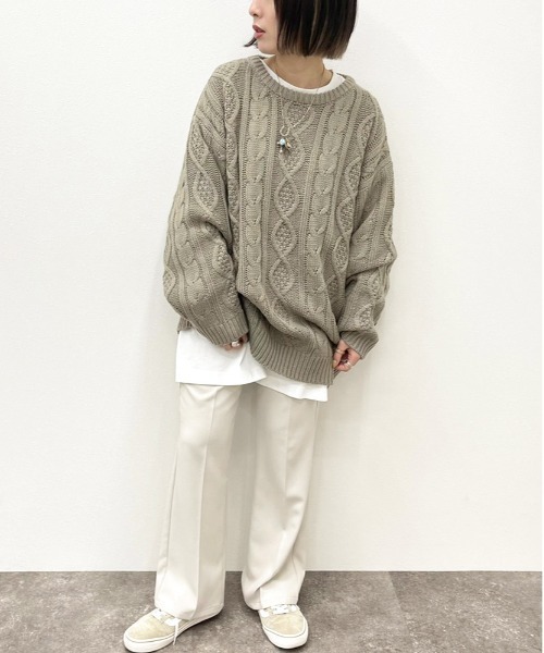 apres jour mignon（アプレジュールミニョン）の「ヴィンテージケーブルニット【ZOZOTOWN限定アイテム】（ニット/セーター・レディース・クリーム/グレイッシュベージュ/ダークブルー/ブラック・フリー/X-LARGE）」の22枚目の写真