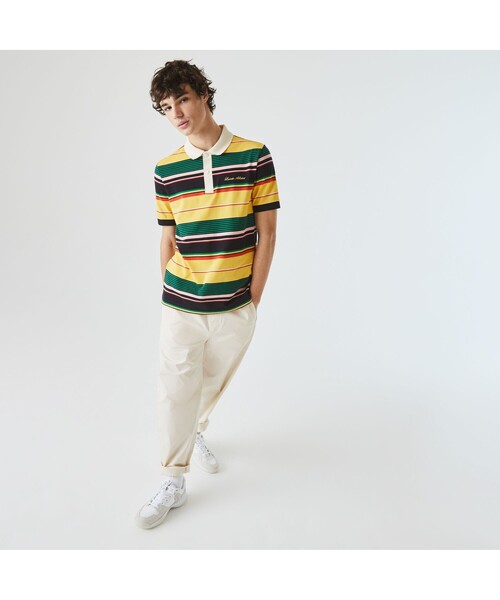 LACOSTE L!VE（ラコステライブ）の「LACOSTE L!VEマルチボーダーポロシャツ（ポロシャツ・メンズ・イエロー/グリーン・S/M/L/XS）」の3枚目の写真