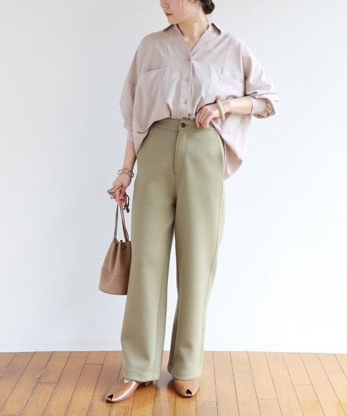 andme（アンドミー）の「ダンボールニットリラックスワイドパンツ（スラックス・レディース・ブラック/ライトベージュ/ライトブラウン/グリーン・M/L）」の9枚目の写真