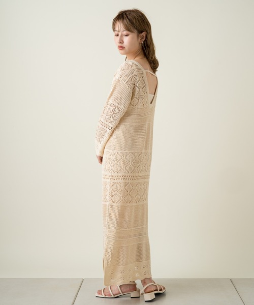 Kastane（カスタネ）の「かぎ針パッチワーク編み7分袖ワンピース