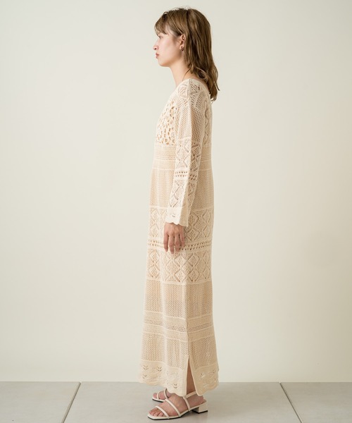 Kastane（カスタネ）の「かぎ針パッチワーク編み7分袖ワンピース