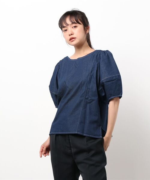 前後2Wayランタンスリーブデニムブラウス