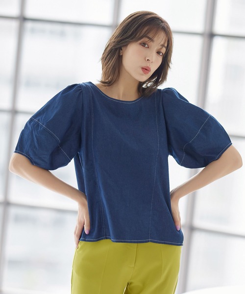 前後2Wayランタンスリーブデニムブラウス