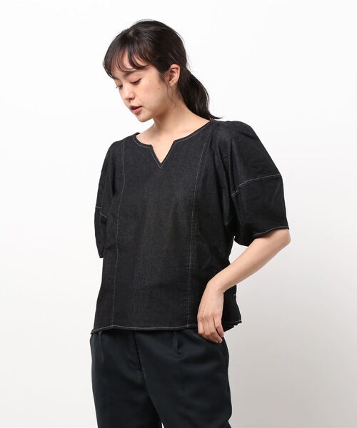 前後2Wayランタンスリーブデニムブラウス