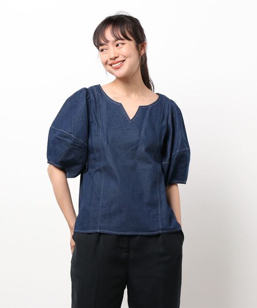前後2Wayランタンスリーブデニムブラウス
