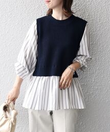 SHIPS（シップス）の「〈手洗い可能〉ベスト×ブラウス　ロングスリーブプルオーバー◆（ニット/セーター）」