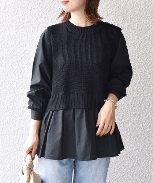 SHIPS(シップス)の「〈手洗い可能〉ベスト×ブラウス ロングスリーブプルオーバー◆(ニット/セーター・レディース・オフホワイト/ブラック/ベージュ/ネイビー・ONE SIZE)」の3枚目の写真