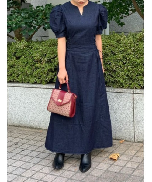 MOUSSY(マウジー)の「SIDE LACE UP ドレス(ワンピース・レディース・オレンジ/ライトブラック/ブルー・2/1)」の21枚目の写真