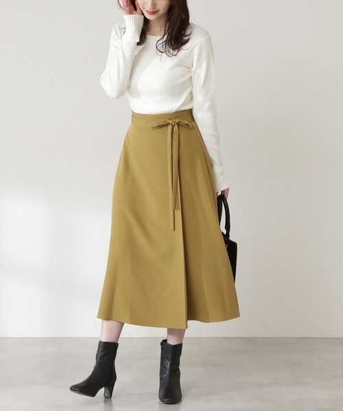 N.（N. Natural Beauty Basic）（エヌエヌナチュラルビューティーベーシック）の「【S Size Line】◆スモーキーカラーラップ風スカート（スカート・レディース・ブルー/モカ/イエロー/ライトカーキ・MEDIUM/SMALL）」の4枚目の写真