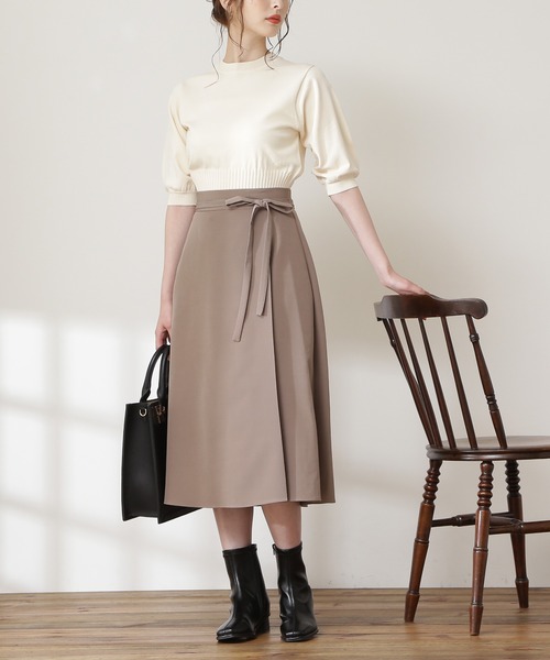 N.（N. Natural Beauty Basic）（エヌエヌナチュラルビューティーベーシック）の「【S Size Line】◆スモーキーカラーラップ風スカート（スカート・レディース・ブルー/モカ/イエロー/ライトカーキ・MEDIUM/SMALL）」の2枚目の写真