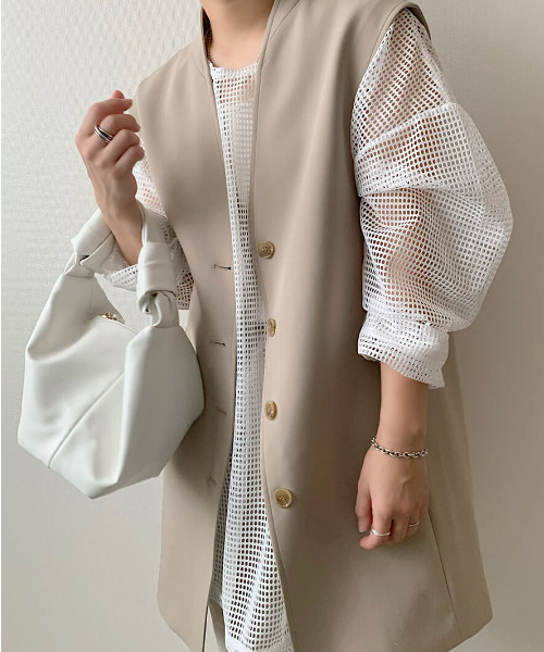 ISOOK（アイスー）の「Mesh over top / メッシュオーバートップス（mi select）（その他トップス・レディース・ホワイト/ブラック/ベージュ・FREE）」の2枚目の写真