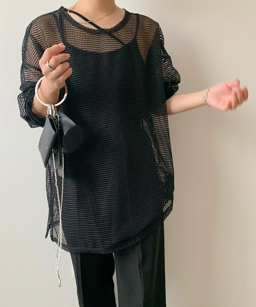 ISOOK（アイスー）の「Mesh over top / メッシュオーバートップス（mi select）（その他トップス・レディース・ホワイト/ブラック/ベージュ・FREE）」の4枚目の写真