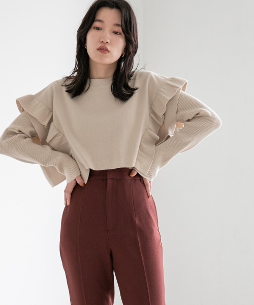 LOWRYS FARM（ローリーズファーム）の「フリルニット２Ｐ　216172（ニット/セーター・レディース・ブラック/ベージュ/グリーン/ブルー/グリーン系その他/ブラウン・FREE）」の4枚目の写真