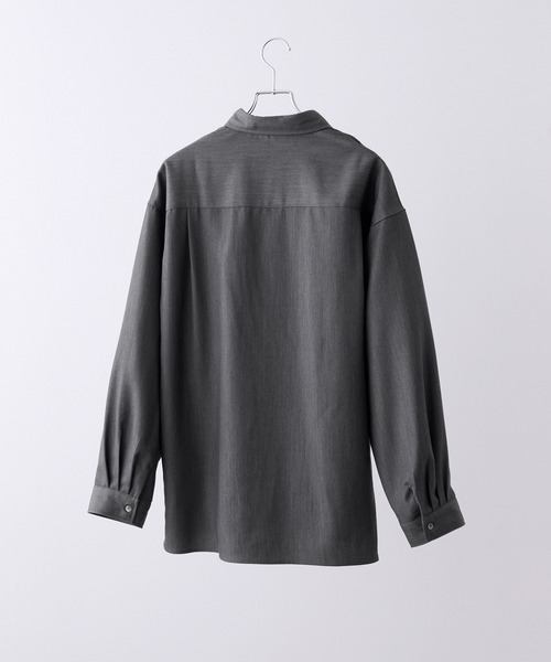 CLEL】バルーン袖ルーズレギュラーカラーシャツ ブルーチャコールS