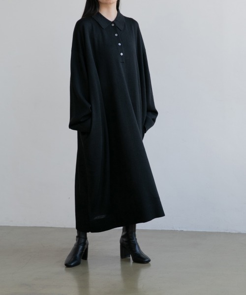 yuw（ユウ）の「POLO KNIT OP　217954（ワンピース・レディース・その他1/ブラック/グレー・FREE）」の2枚目の写真